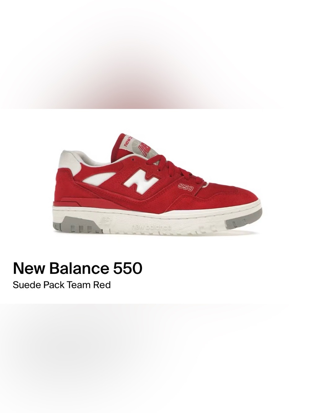 Unworn, Brand New New Balance 550
Suede Pack Team Red M Size 7.5